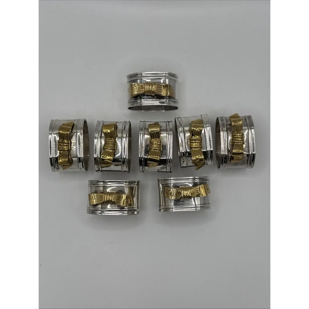 Vintage Fortunoff Silver and Gold Bow Napkin Rings Set Of 8